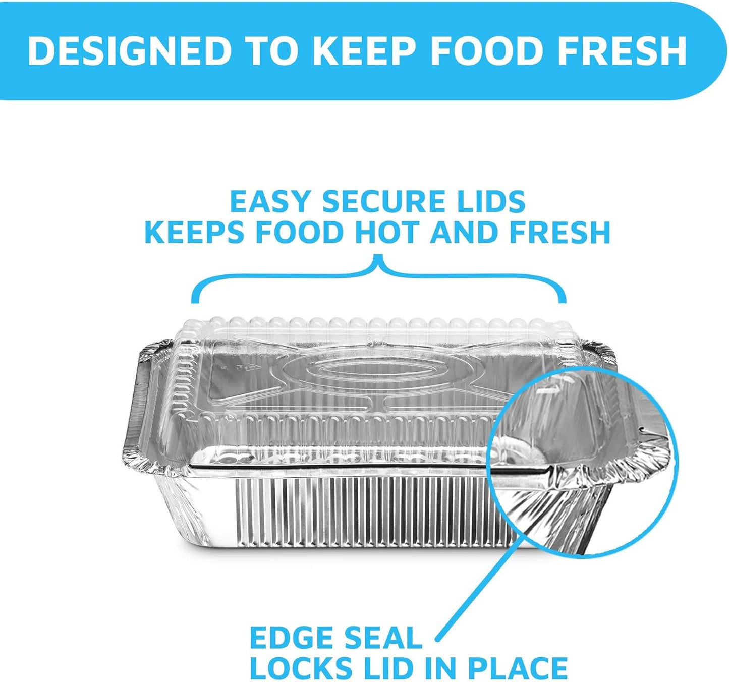 MontoPack Disposable Aluminum Foil Takeout Pans - 2lb Capacity with Clear Lids | Eco-Friendly & Recyclable | 50-Pack 8x5.5” Drip Pans