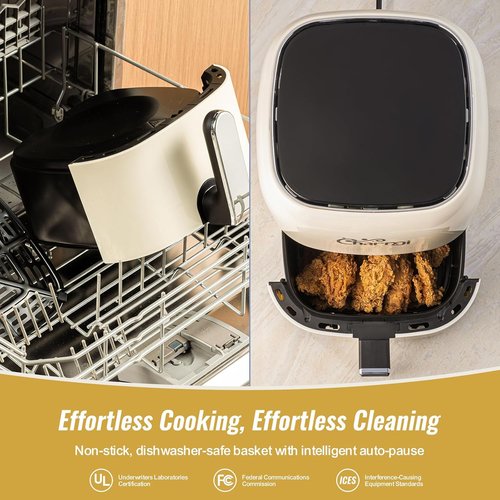 Charmi 5QT Air Fryer - Retro Design with Digital Touchscreen & 8 Cooking Presets | Cream White