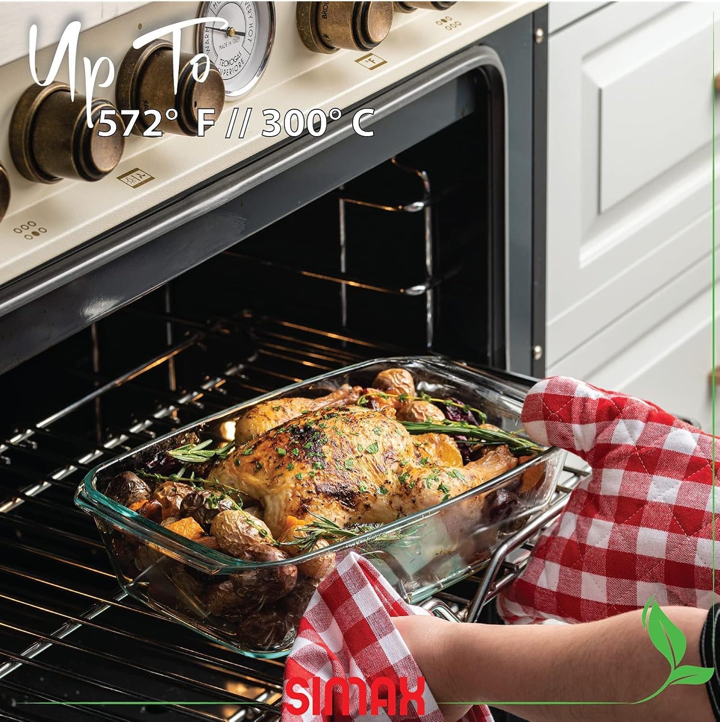 Simax Large Glass Casserole Dish - Oven Safe Bakeware with Lid | 3 Quart Oblong Design for Cooking & Serving