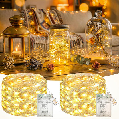 Skiennix Fairy Lights - Battery Operated 50 LED Twinkle String Lights | 16.4 FT with Timer & 8 Modes - Warm White