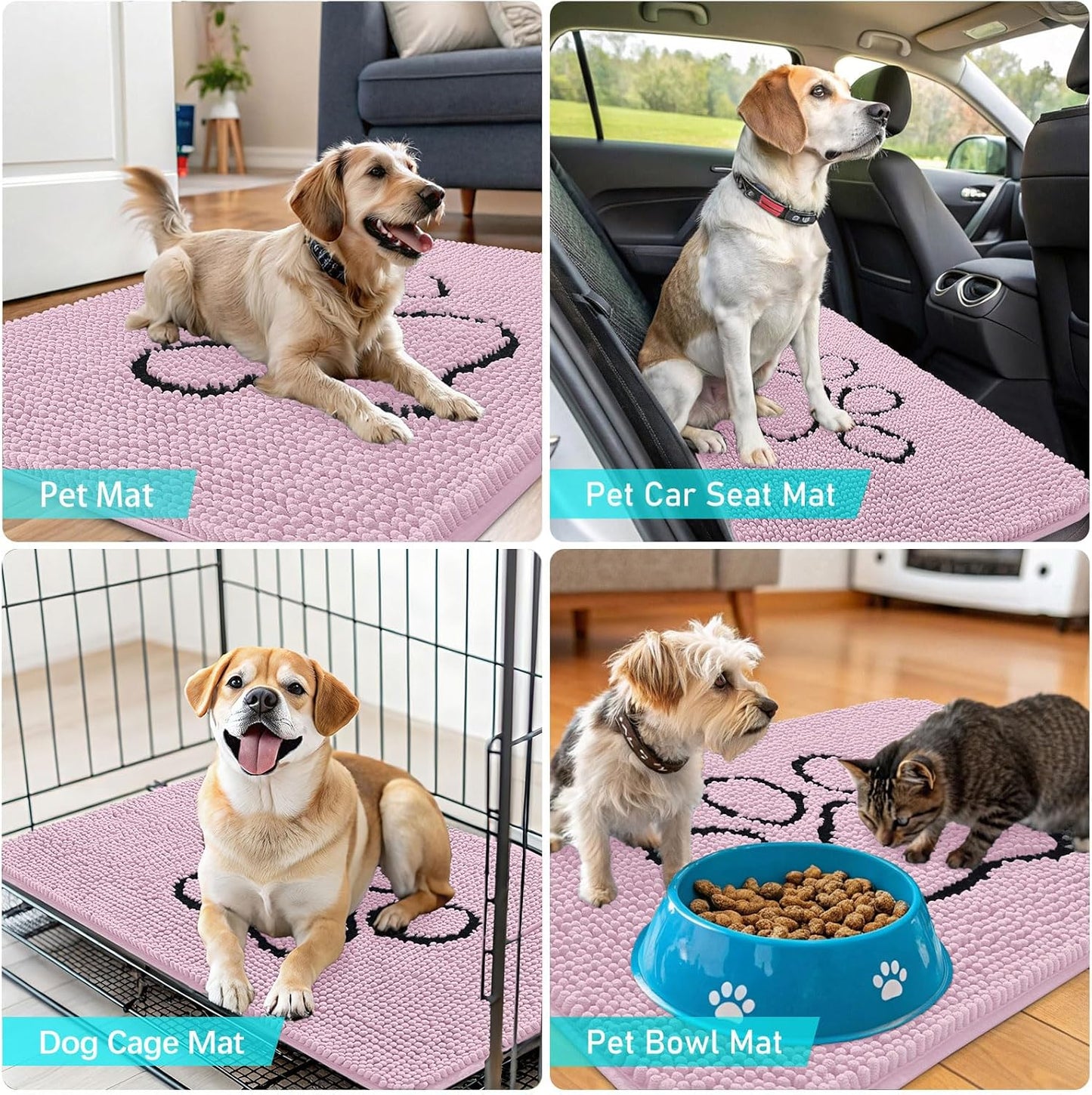 OLANLY Dog Door Mat - Absorbent Muddy Paws Doormat | Non-Slip Chenille 48x30, Dusty Rose