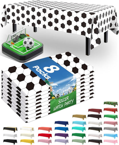 Pureegg Soccer Tablecloths - Disposable 8-Pack, Sturdy Leakproof Rectangle Covers 54 x 108 Inch, White & Black