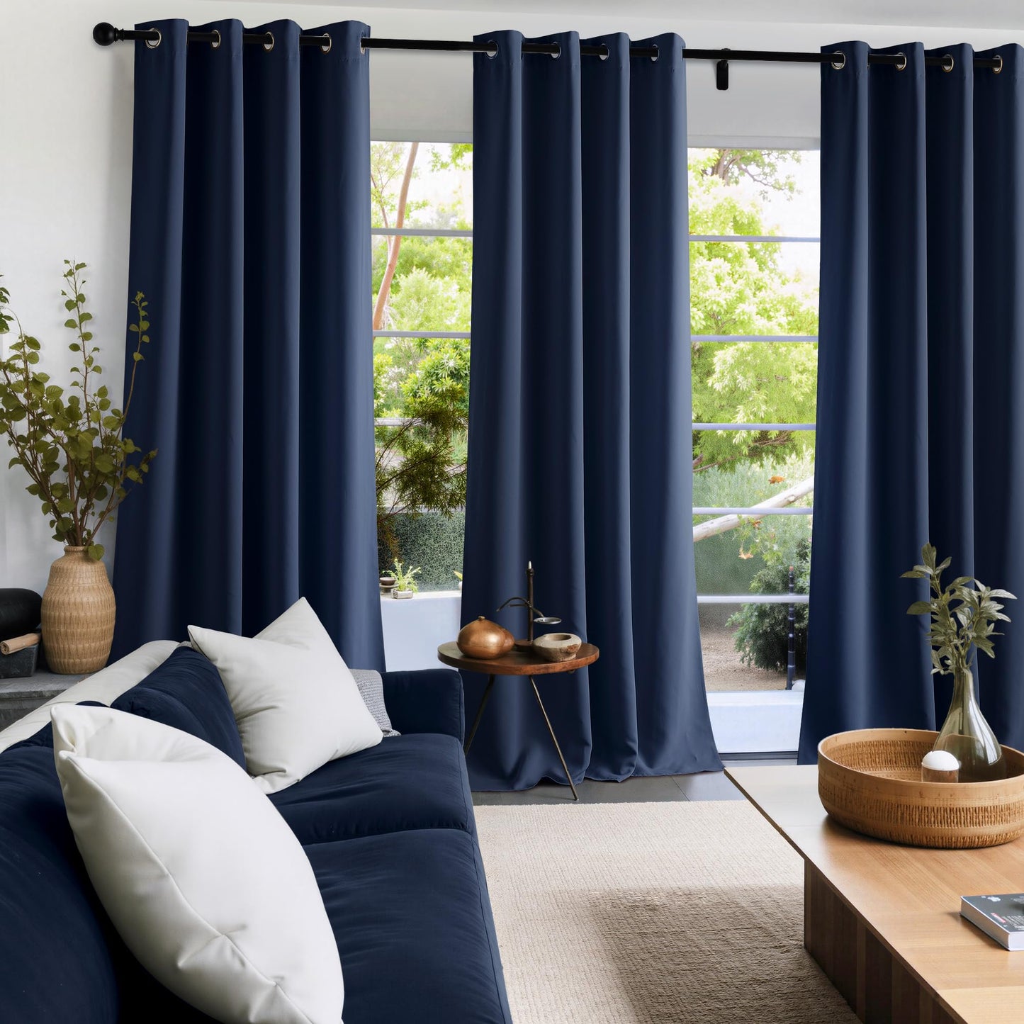 NICETOWN Navy Blue Blackout Draperies Heat Insulated Curtain 95 inch - Extra Long Thermal Insulated Shades for Bedroom, Living Room, Yard, Laundry, Pantry, Garage - 1 Pair, W52 x L95