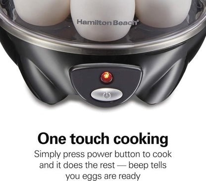 Hamilton Beach Electric Egg Cooker - 3-in-1 for Hard Boiled, Poached Eggs & Omelets - Black, Holds 7