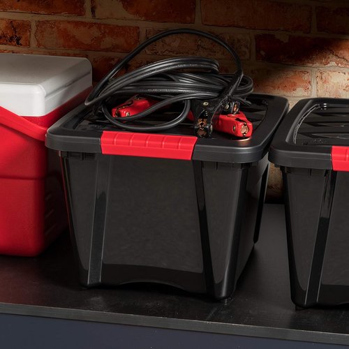 IRIS USA 19 QT Plastic Storage Box - BPA-Free, Durable Nestable Containers with Lids - Black, 6 Pack