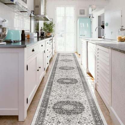 Hallway Washable Runner Rug - Vintage Soft Non-Slip Indoor Carpet for Entryway | 2'6''x14'', Grey