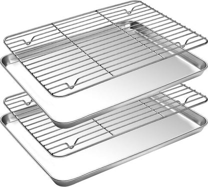 CEKEE Baking Sheet Set - 4PCS Stainless Steel Cookie Sheets with Cooling Rack | Non-Toxic & Easy Clean, 18 x 12 x 1 Inch