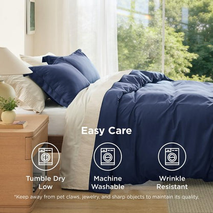 Bedsure Duvet Cover Queen Size - Soft Double Brushed Bedding Set for Kids & Adults, Zipper Closure, 3 Pieces, Includes 1 Duvet Cover (90"x90") & 2 Pillow Shams, NO Comforter, Navy Blue