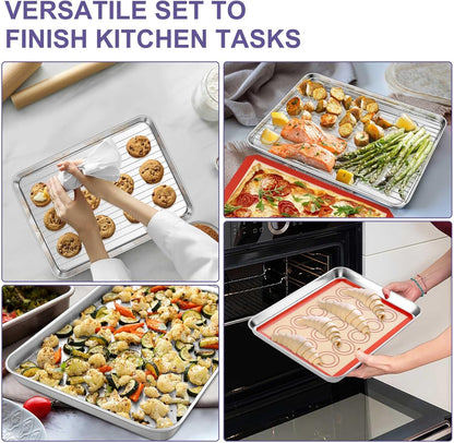 TeamFar Stainless Steel Baking Sheet Set - 12.5-Inch Cookie Sheets with Cooling Rack & Silicone Mats | Non-Toxic, Easy Clean