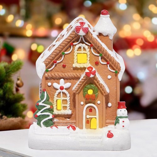 Hodao Gingerbread House Decoration - Handmade Polyresin Xmas Figurine for Winter Decor | Brown