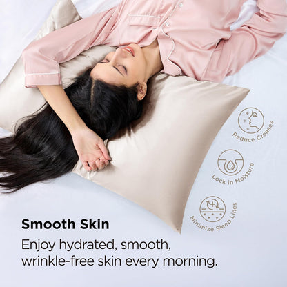 Bedsure Satin Pillowcase - Silky Soft Beige Zippered Pillow Covers for Hair & Skin | 20x30 Inches, 2 Pack