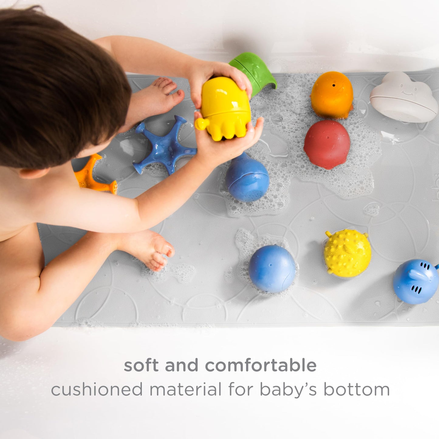 Ubbi Cushioned Non-Slip Bath Mat for Baby, Powerful Suction Cups, Baby Bathtub Time Essentials, Gray