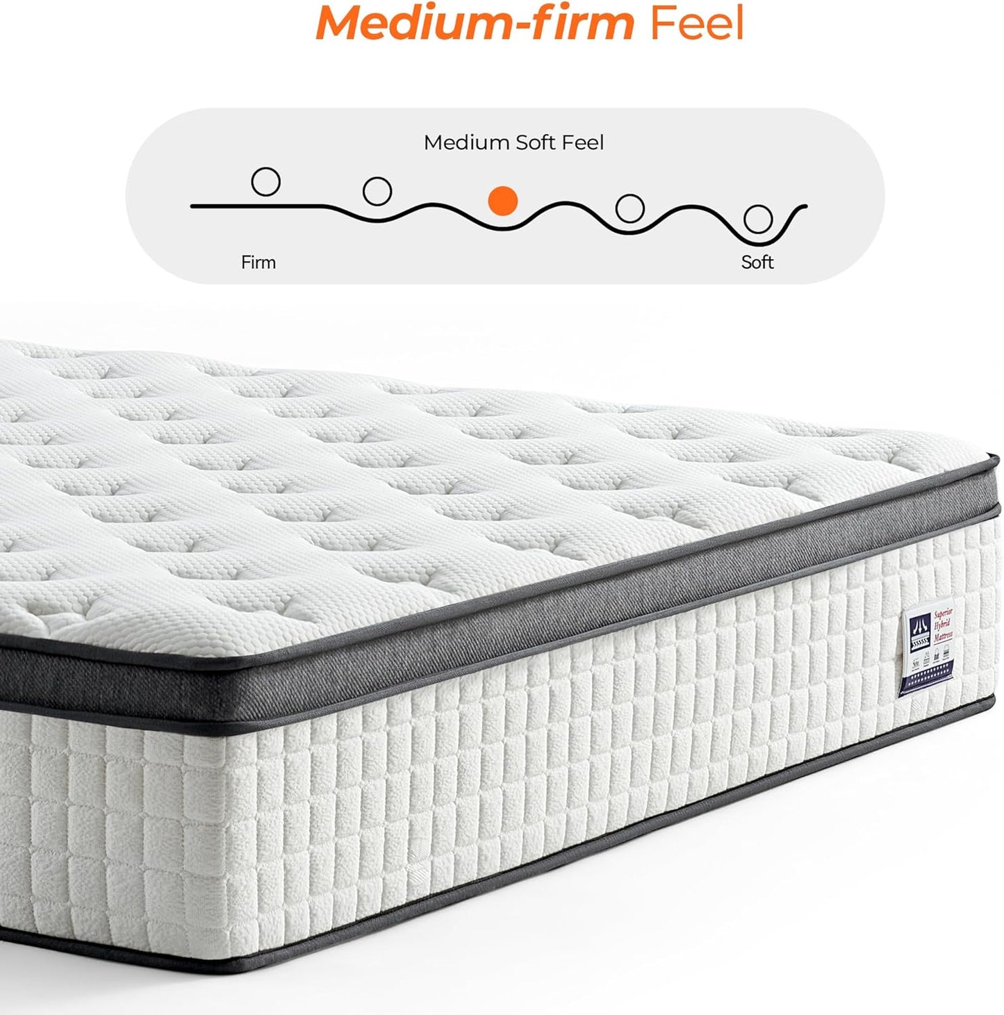 Skiennix 12 Inch Queen Mattress - Hybrid Design with Pocketed Springs & Gel Memory Foam for Support | Medium Firm, CertiPUR-US Certified