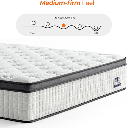 Skiennix 12 Inch Queen Mattress - Hybrid Design with Pocketed Springs & Gel Memory Foam for Support | Medium Firm, CertiPUR-US Certified