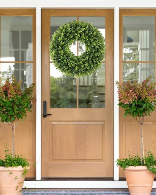 Boxwood Wreath - 20 Inch Artificial Green Front Door Decor for All Seasons | Spring & Summer Style