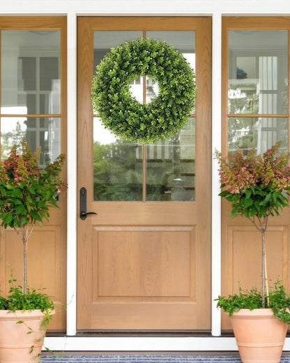 Boxwood Wreath - 20 Inch Artificial Green Front Door Decor for All Seasons | Spring & Summer Style