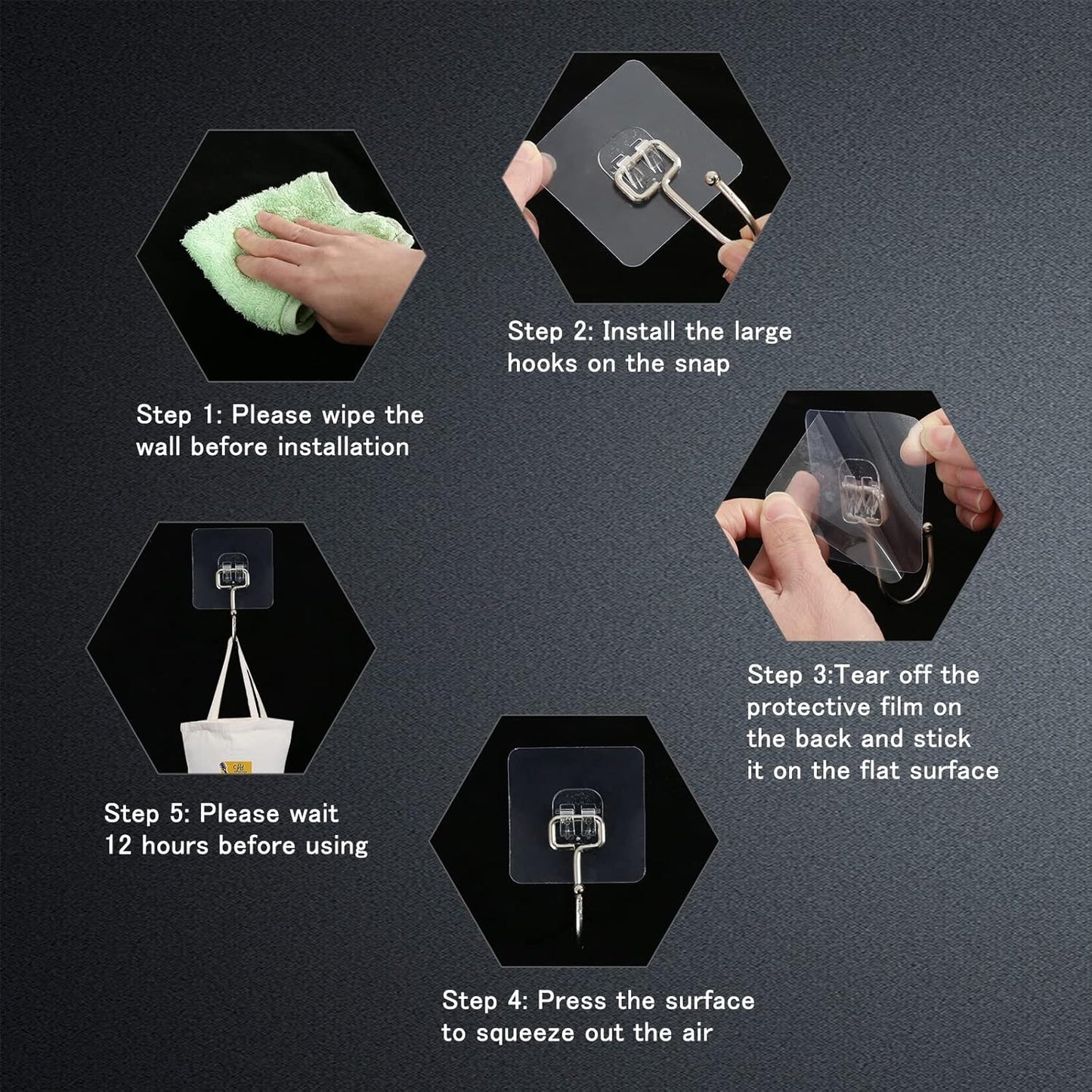 Skiennix Heavy-Duty Adhesive Wall Hooks - 33lb Max Load, Waterproof, Transparent | 20 Pack for Easy Hanging