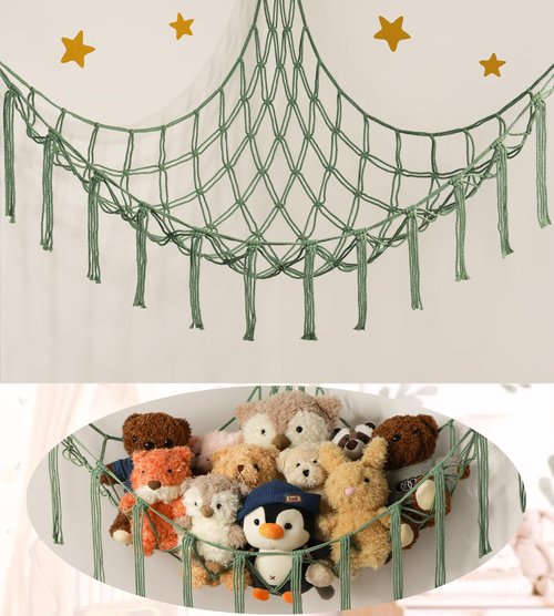 mirolam Stuffed Animal Hammock - Large Stuffed Animal Net Corner - Hanging Stuff Animal Storage Organizer For Plush Plushie Display Room Bedroom Boho Decor