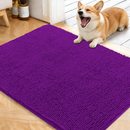 OLANLY Dog Door Mat for Muddy Paws 40x32, Absorbs Moisture and Dirt, Absorbent Non-Slip Washable Doormat, Quick Dry Chenille Mud Mat for Dogs, Entry Indoor Entryway Carpet for Inside Floor, Purple