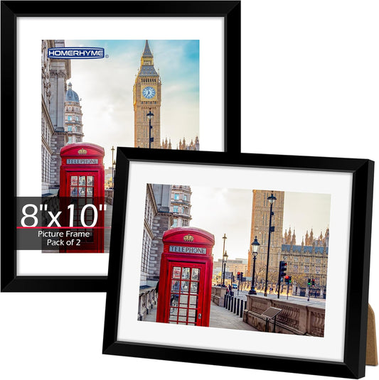 Black 8x10 Picture Frame Set of 2 | Versatile Tabletop & Wall Display with HD Plexiglass