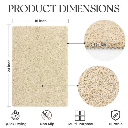 SILOLOOM Bathtub Mat Non Slip, 24x16 Inch Shower Mats for Inside Shower, PVC Loofah Bathroom Mat Quick Dry with Drain Hole, Phthalate-Free Bath Mats for Shower Bathroom Tub and Wet Areas (Beige)