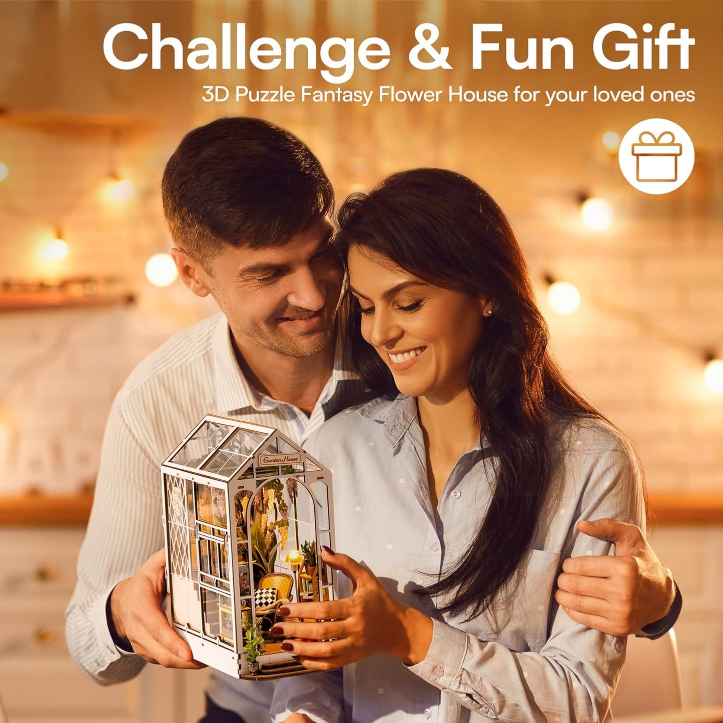 ROBOTIME Book Nook Kit - DIY Miniature House with LED Light | 3D Wooden Puzzle Bookend Decor (Garden House)