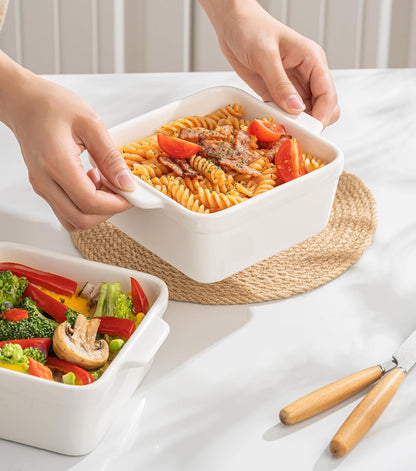 Regine Switzerland 5x5 Small Baking Dish - 28 Oz Ceramic Casserole Dish with Handles | Set of 2, Oven & Microwave Safe