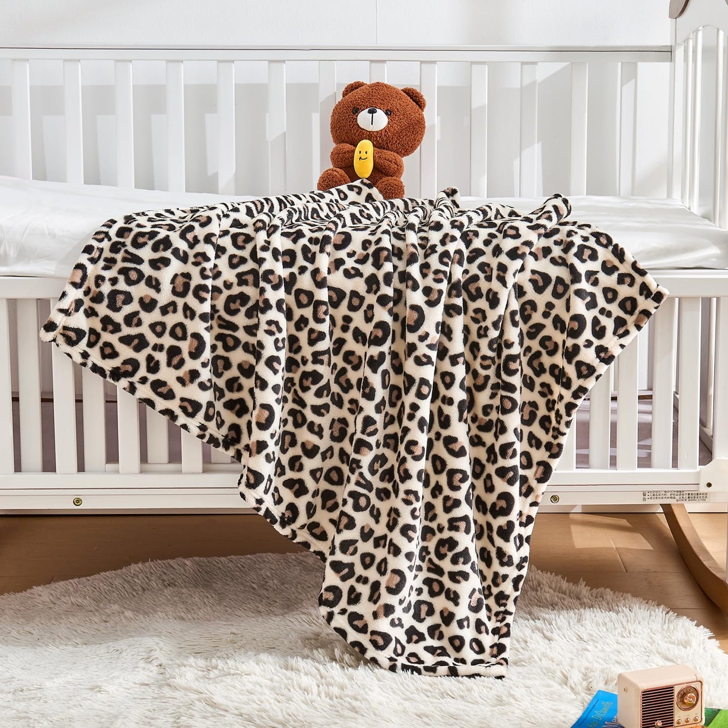 Yurhap Leopard Print Baby Blanket Fleece Baby Blankets for Boys Girls, Ultra Soft Cozy Fluffy Infant Toddler Newborn Receiving Blankets for Crib Stroller, 30"x40", Cream
