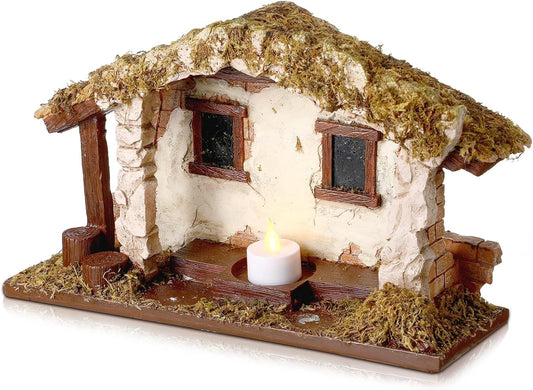 Barydat Christmas Nativity Stable - 10 x 7.87 x 5 Inch Resin Creche with Realistic Moss Roof | Beautiful Holiday Decor