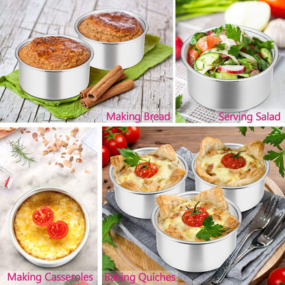 E-far 4 Inch Small Cake Pan Set of 6, Stainless Steel Mini Round Smash Cake Baking Pans Tins, Non-Toxic & Healthy, Mirror Finish & Dishwasher Safe