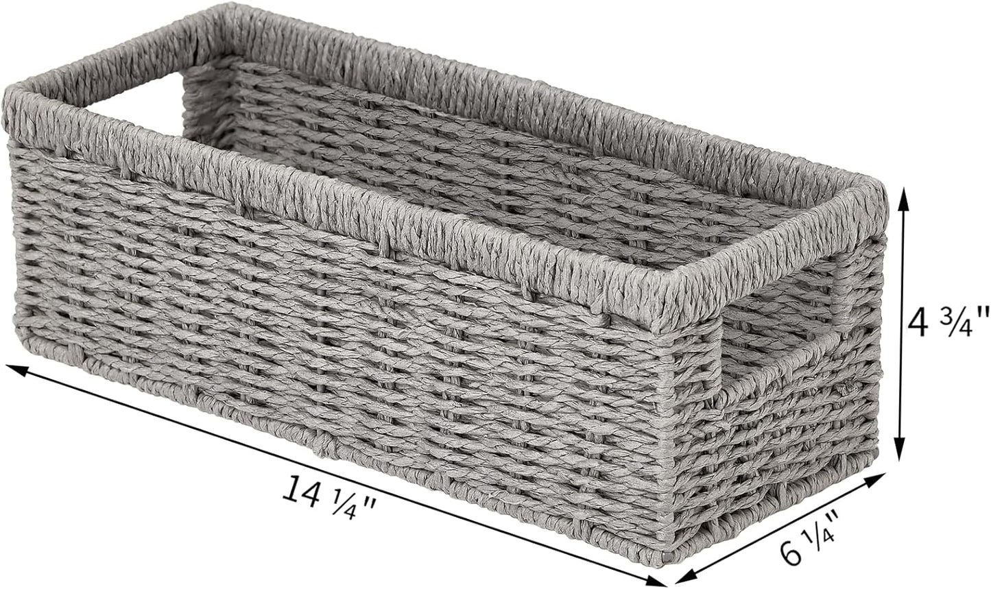 Vagusicc Wicker Storage Baskets - Stylish Grey Paper Rope Baskets with Handles | 2-Pack for Organizing