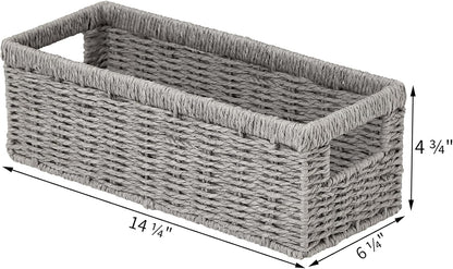 Vagusicc Wicker Storage Baskets - Stylish Grey Paper Rope Baskets with Handles | 2-Pack for Organizing