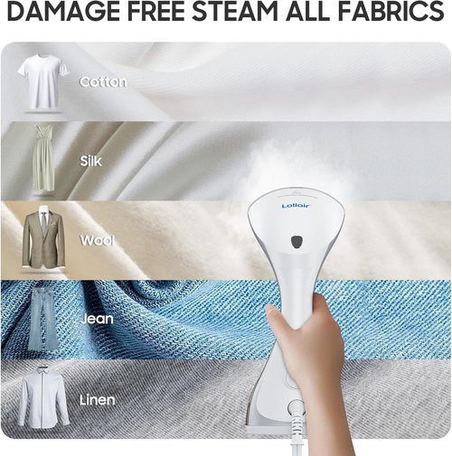 Lollair Handheld Clothes Steamer - 1200W, 20S Heat-Up, 250ml Capacity | 2-in-1 Design for All Fabrics