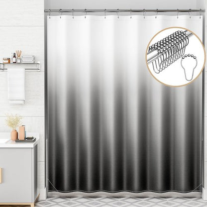 AmazerBath Shower Curtain, Cloth Ombre Black Shower Curtain Set with 12 Hooks, Washable Fabric Black and White Shower Curtain, Rustic Farmhouse Bathroom Shower Curtain, 72x72 Inches