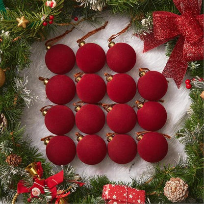 Brightown Red Velvet Christmas Ornaments - 15 Pcs 3.15 Inch Balls for Holiday Decor | Perfect for Weddings & Parties
