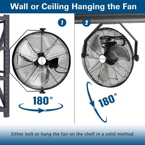 BILT HARD Industrial Wall Mount Fan - 4300 CFM High Velocity, 3-Speed Metal Fan for Garage & Warehouse