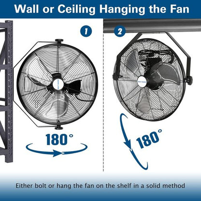 BILT HARD Industrial Wall Mount Fan - 4300 CFM High Velocity, 3-Speed Metal Fan for Garage & Warehouse