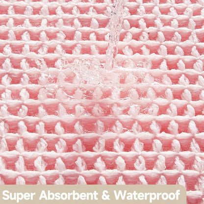 TYUU Light Peachy Pink Bathroom Rugs, Waffle Bath Mat Non Slip Washable Quick Dry Cute Bath Mat Boho Farmhouse Bathroom Decor, 30"x20" Light Peachy Pink