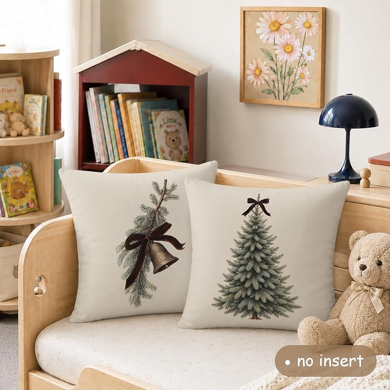 Moody Christmas Tree Bell Bow Throw Pillow Cover 18x18 - Set of 2 (Variation: Bell Bow)