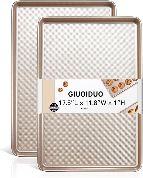 GIUOIDUO Half Sheet Baking Pans Set - Commercial Quality Non-Stick Carbon Steel | Large 17.5"x11.8" Cookie Trays