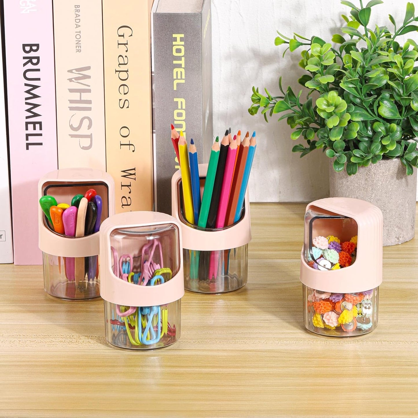 Tbestmax Rotating Qtip Holder Dispenser - 4 Pack Vanity Organizer for Cotton Swabs & Makeup - Pink