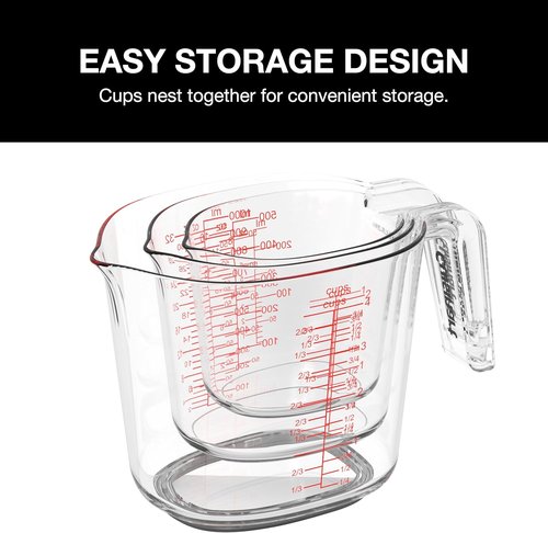 Cuisinart Liquid Measuring Cups - Clear 3-Piece Nesting Set for Accurate Measurements