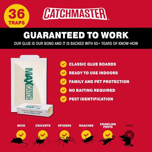 Catchmaster Max-Catch Mouse & Insect Glue Traps - 36 Pack Sticky Pest Control for Home Use