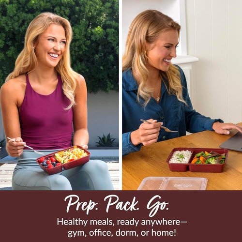 Bentgo Prep - 20-Piece Reusable Meal Prep Containers | 2-Compartment, BPA-Free, Microwave & Dishwasher Safe (Burgundy)