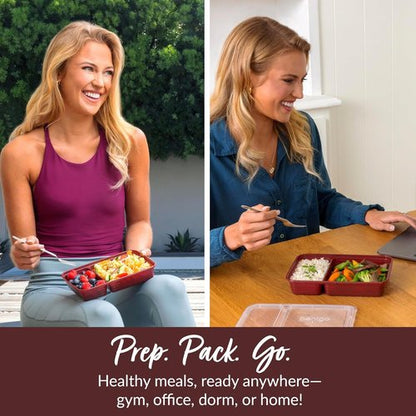 Bentgo Prep - 20-Piece Reusable Meal Prep Containers | 2-Compartment, BPA-Free, Microwave & Dishwasher Safe (Burgundy)