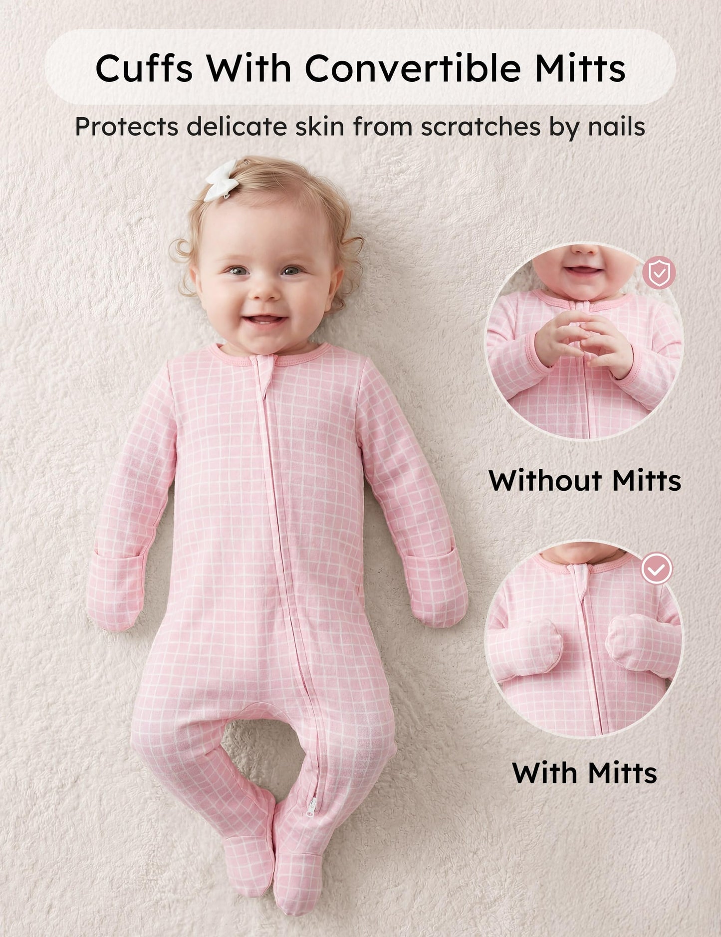 Yoofoss Baby Pajamas 100% Organic Cotton Baby Sleepers for 0-3 Months Boys Girls Clothes, 3-Pack Soft infant Toddler Footed PJs with Mitten Cuffs, Zipper Footies Pajamas