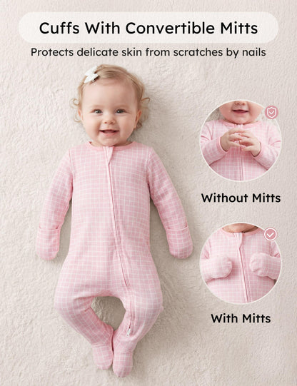 Yoofoss Baby Pajamas 100% Organic Cotton Baby Sleepers for 0-3 Months Boys Girls Clothes, 3-Pack Soft infant Toddler Footed PJs with Mitten Cuffs, Zipper Footies Pajamas