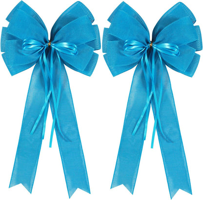 Skiennix Large Blue Easter Wreath Bow - Decorative Spring & Summer Tree Topper with Glitter String