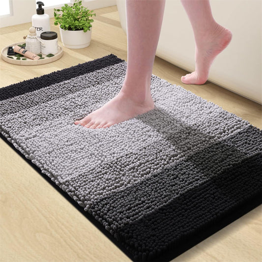 OLANLY Bathroom Rug - Extra Soft Chenille Shaggy Mat | Non-Slip, Machine Washable, 24 x 16 Inch, Black