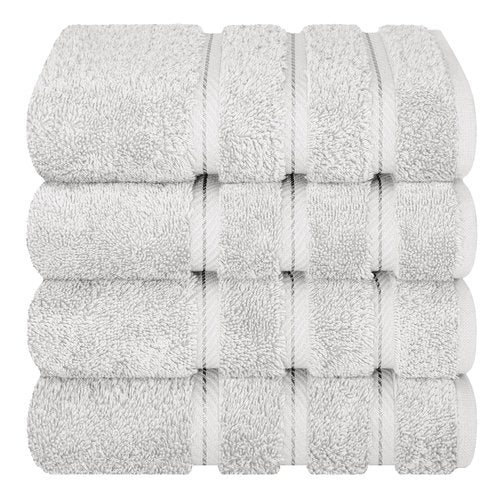 American Soft Linen Luxury Hand Towels for Bathroom, 600 GSM Heawy Weight 16x28 Size 100% Cotton Turkish 4 Piece Hand Face Towel Set, Silver Grey Hand Towels